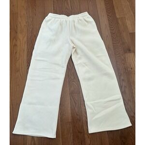 Edikted Cream Wide Leg Fleece Sweatpants‎ Pink Bow Coquette Pants NWT Size L